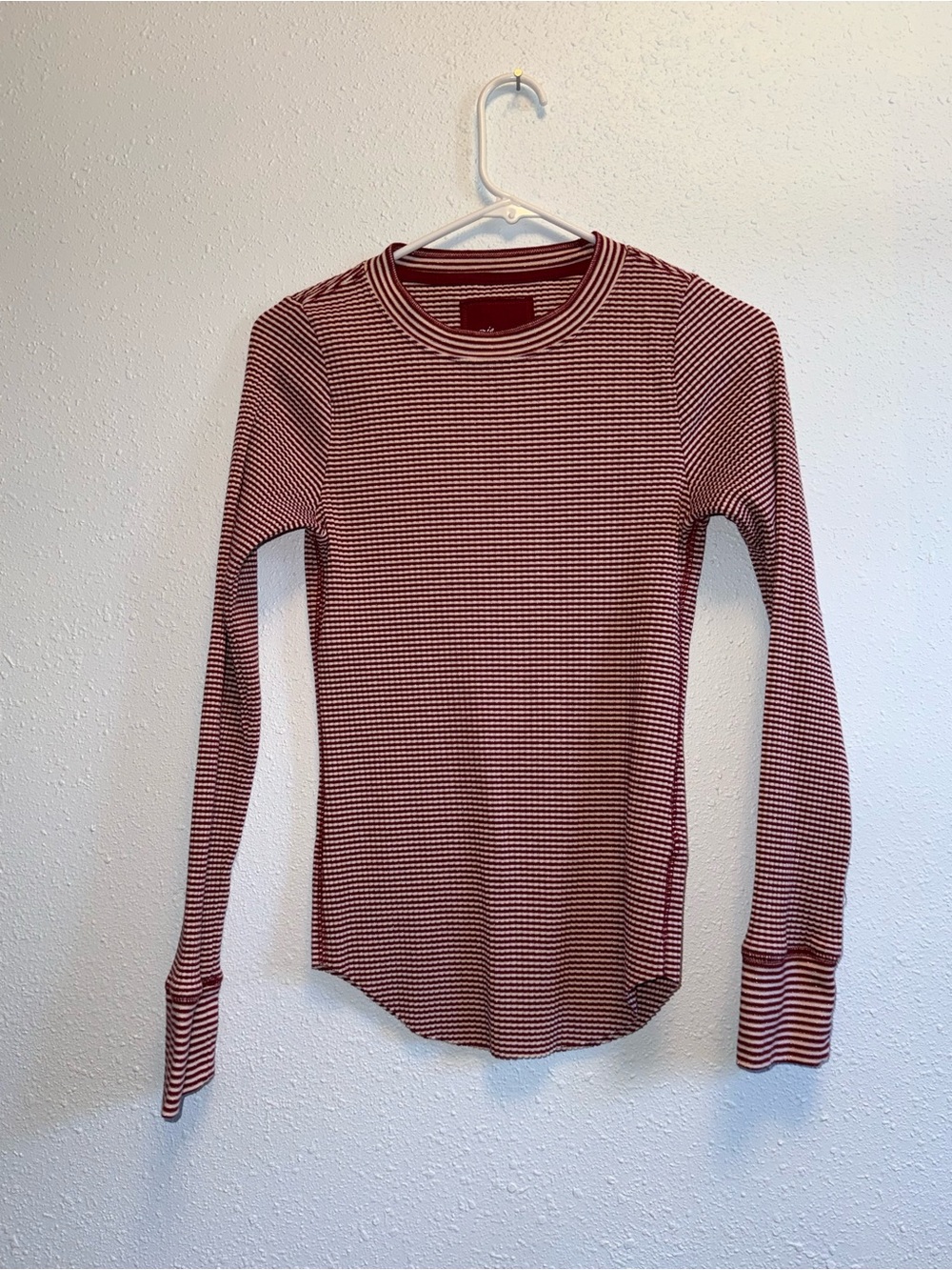 aerie Red and White Striped Long-Sleeve Crewneck Top